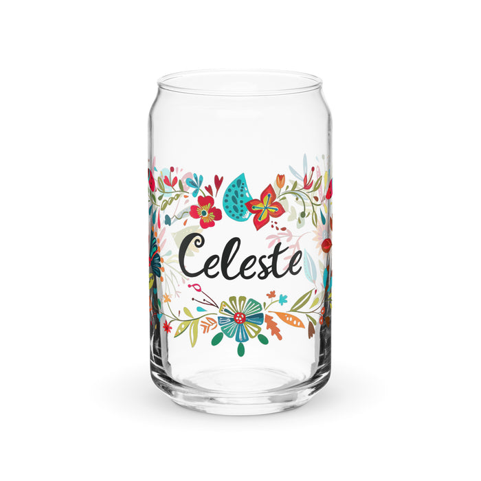 Celeste Exclusive Name Art Piece Can-Shaped Glass Home Office Work Mexican Spanish Pride Gift Cup One-Of-A-Kind Calligraphy Glass | C15