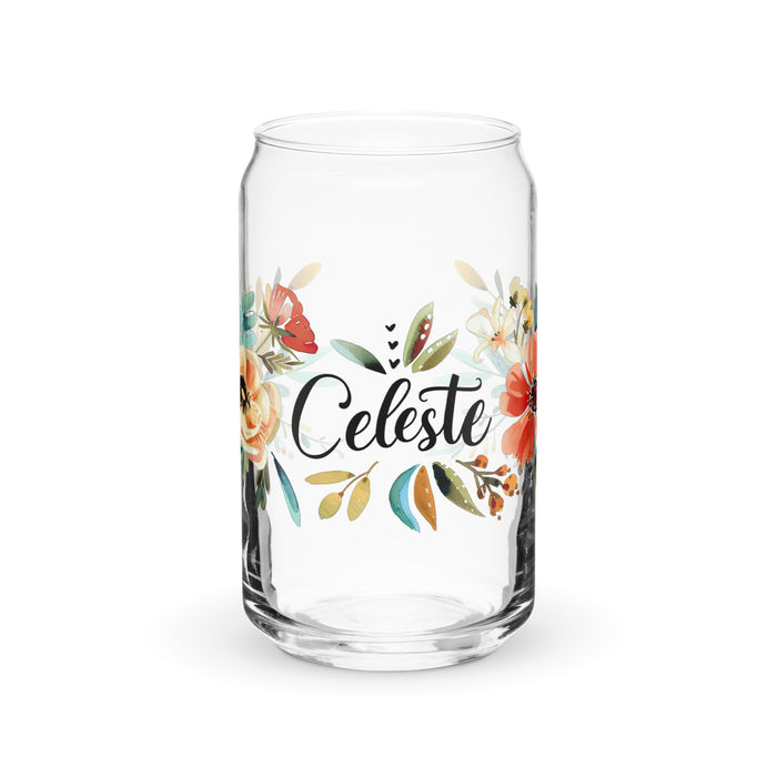 Celeste Exclusive Name Art Piece Can-Shaped Glass Home Office Work Mexican Spanish Pride Gift Cup One-Of-A-Kind Calligraphy Glass | C16