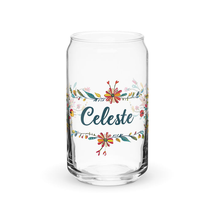 Celeste Exclusive Name Art Piece Can-Shaped Glass Home Office Work Mexican Spanish Pride Gift Cup One-Of-A-Kind Calligraphy Glass | C17