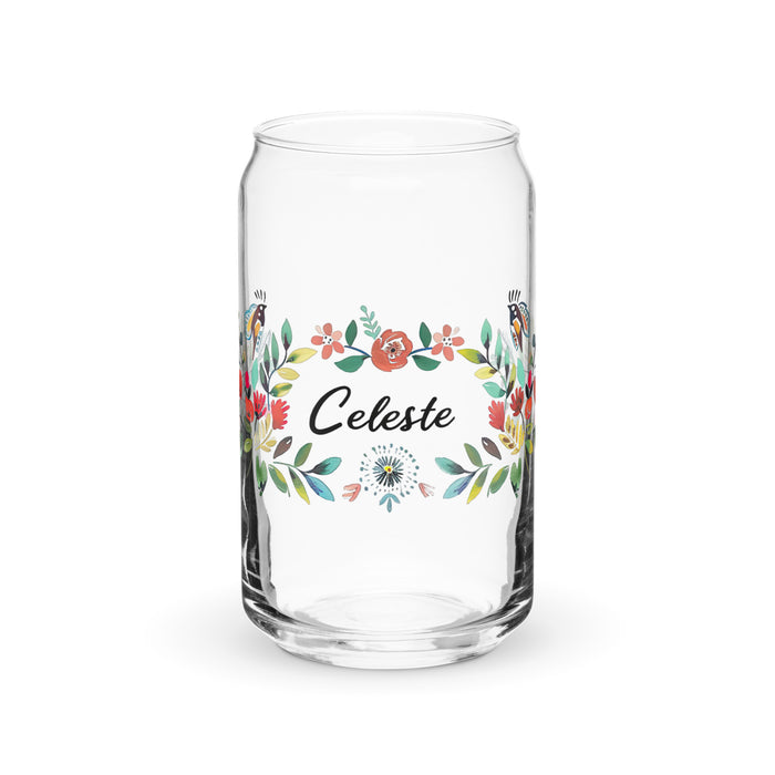 Celeste Exclusive Name Art Piece Can-Shaped Glass Home Office Work Mexican Spanish Pride Gift Cup One-Of-A-Kind Calligraphy Glass | C18