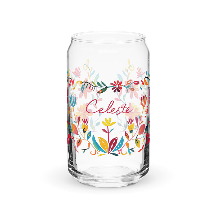 Celeste Exclusive Name Art Piece Can-Shaped Glass Home Office Work Mexican Spanish Pride Gift Cup One-Of-A-Kind Calligraphy Glass | C20