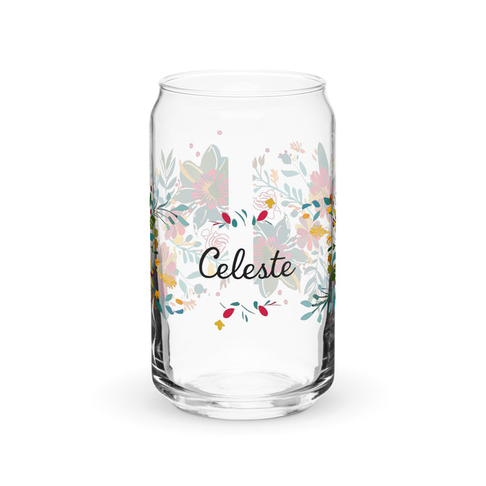 Celeste Exclusive Name Art Piece Can-Shaped Glass Home Office Work Mexican Spanish Pride Gift Cup One-Of-A-Kind Calligraphy Glass | C21