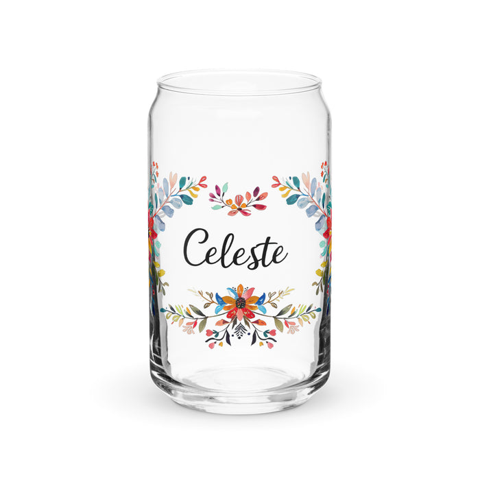 Celeste Exclusive Name Art Piece Can-Shaped Glass Home Office Work Mexican Spanish Pride Gift Cup One-Of-A-Kind Calligraphy Glass | C23