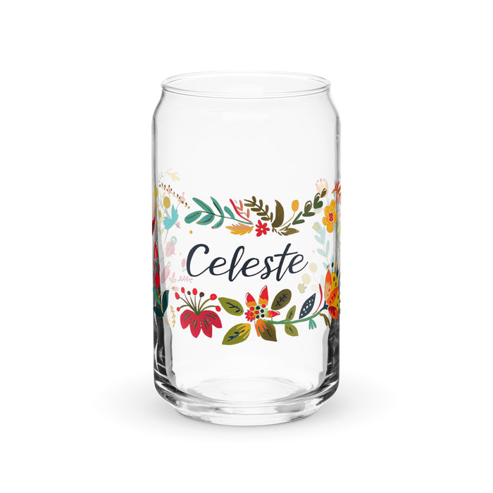 Celeste Exclusive Name Art Piece Can-Shaped Glass Home Office Work Mexican Spanish Pride Gift Cup One-Of-A-Kind Calligraphy Glass | C24