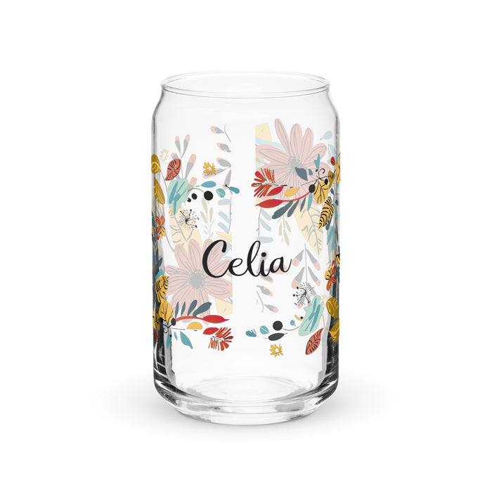 Celia Exclusive Name Art Piece Can-Shaped Glass Home Office Work Mexican Spanish Pride Gift Cup One-Of-A-Kind Calligraphy Glass | C3