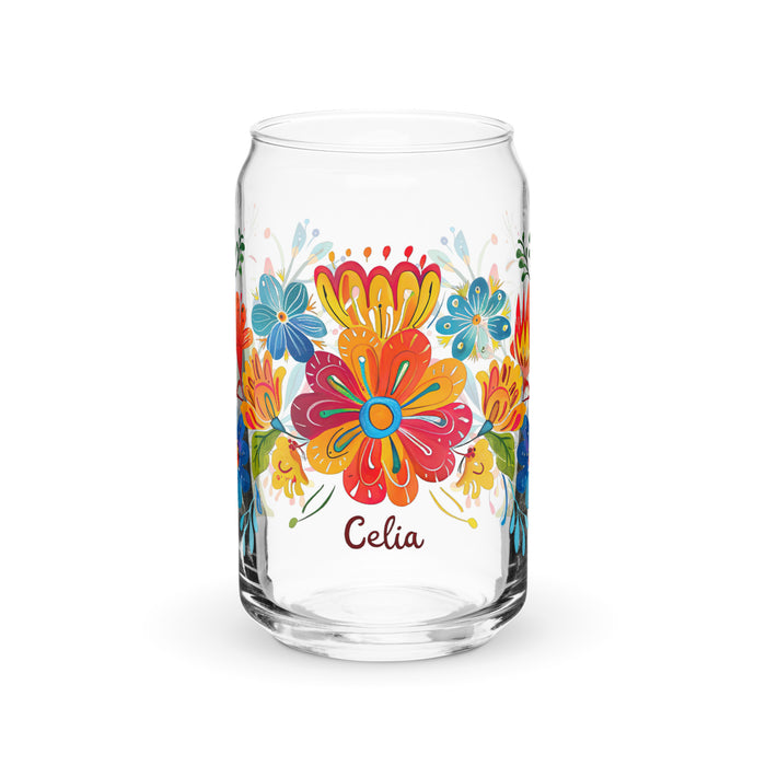 Celia Exclusive Name Art Piece Can-Shaped Glass Home Office Work Mexican Spanish Pride Gift Cup One-Of-A-Kind Calligraphy Glass | C4