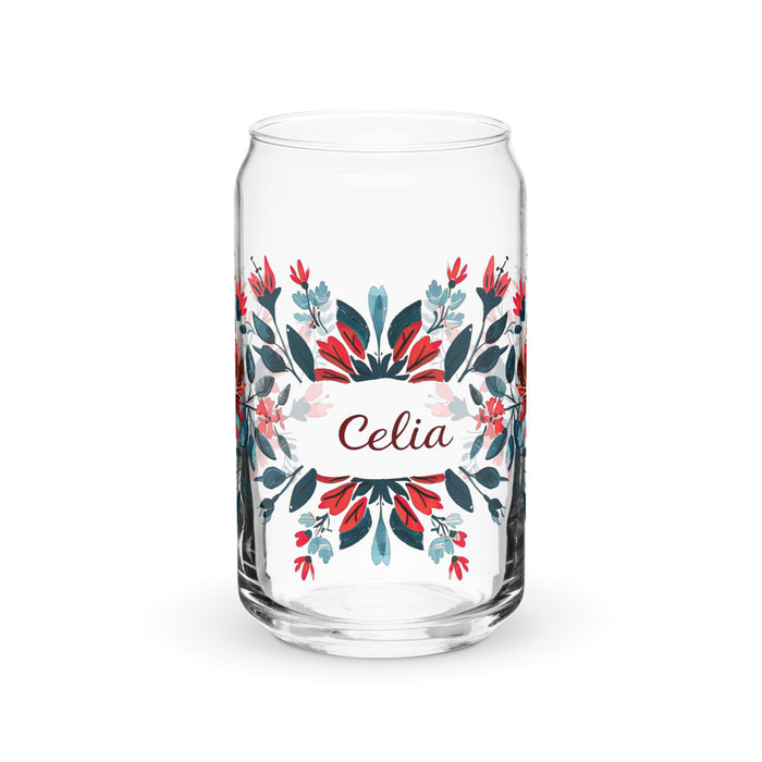 Celia Exclusive Name Art Piece Can-Shaped Glass Home Office Work Mexican Spanish Pride Gift Cup One-Of-A-Kind Calligraphy Glass | C5