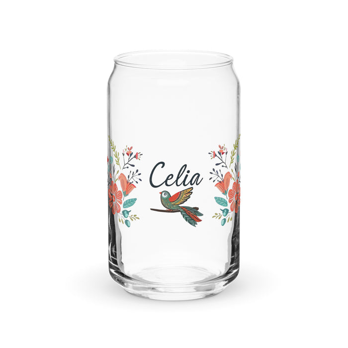 Celia Exclusive Name Art Piece Can-Shaped Glass Home Office Work Mexican Spanish Pride Gift Cup One-Of-A-Kind Calligraphy Glass | C6