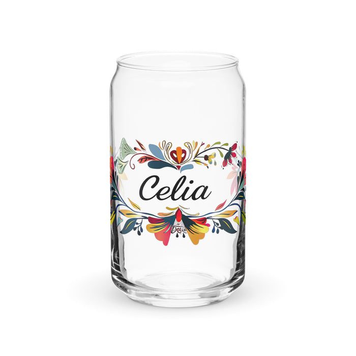 Celia Exclusive Name Art Piece Can-Shaped Glass Home Office Work Mexican Spanish Pride Gift Cup One-Of-A-Kind Calligraphy Glass | C7