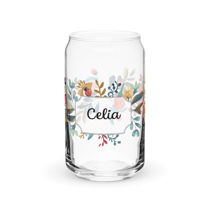 Celia Exclusive Name Art Piece Can-Shaped Glass Home Office Work Mexican Spanish Pride Gift Cup One-Of-A-Kind Calligraphy Glass | C8