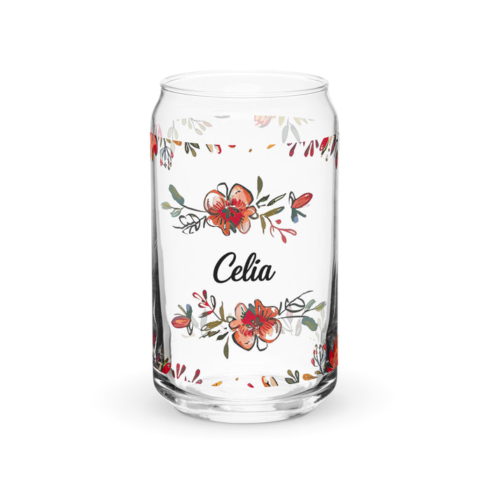 Celia Exclusive Name Art Piece Can-Shaped Glass Home Office Work Mexican Spanish Pride Gift Cup One-Of-A-Kind Calligraphy Glass | C9