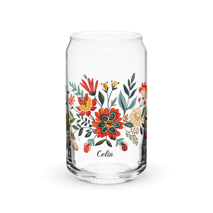 Celia Exclusive Name Art Piece Can-Shaped Glass Home Office Work Mexican Spanish Pride Gift Cup One-Of-A-Kind Calligraphy Glass | C10