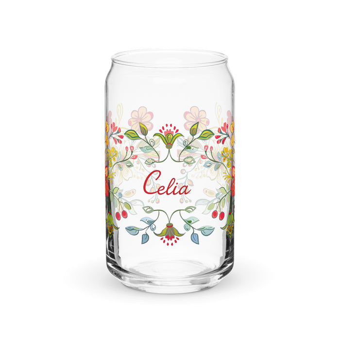 Celia Exclusive Name Art Piece Can-Shaped Glass Home Office Work Mexican Spanish Pride Gift Cup One-Of-A-Kind Calligraphy Glass | C11