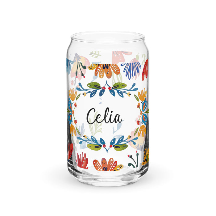 Celia Exclusive Name Art Piece Can-Shaped Glass Home Office Work Mexican Spanish Pride Gift Cup One-Of-A-Kind Calligraphy Glass | C15