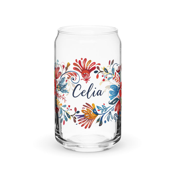 Celia Exclusive Name Art Piece Can-Shaped Glass Home Office Work Mexican Spanish Pride Gift Cup One-Of-A-Kind Calligraphy Glass | C16