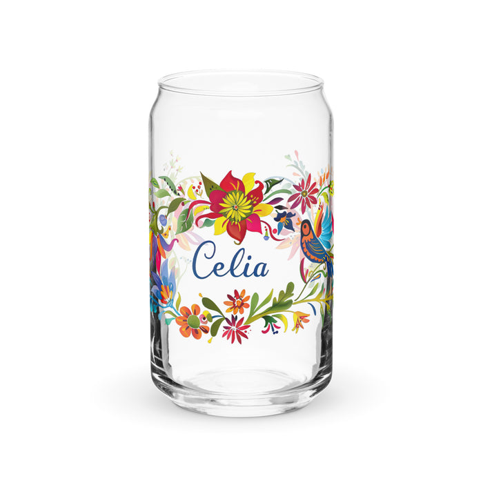 Celia Exclusive Name Art Piece Can-Shaped Glass Home Office Work Mexican Spanish Pride Gift Cup One-Of-A-Kind Calligraphy Glass | C17