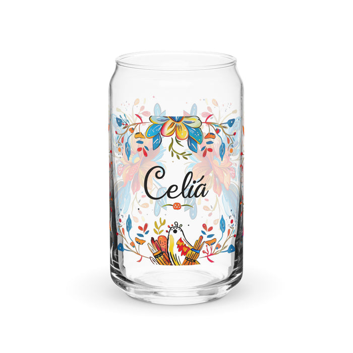 Celia Exclusive Name Art Piece Can-Shaped Glass Home Office Work Mexican Spanish Pride Gift Cup One-Of-A-Kind Calligraphy Glass | C18