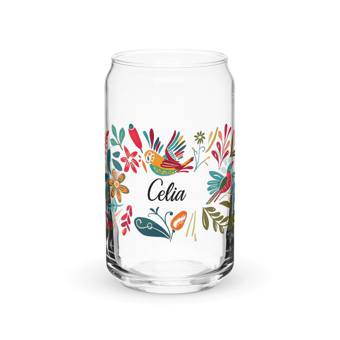 Celia Exclusive Name Art Piece Can-Shaped Glass Home Office Work Mexican Spanish Pride Gift Cup One-Of-A-Kind Calligraphy Glass | C22