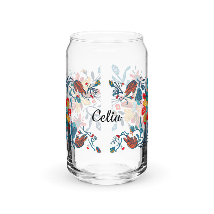 Celia Exclusive Name Art Piece Can-Shaped Glass Home Office Work Mexican Spanish Pride Gift Cup One-Of-A-Kind Calligraphy Glass | C25