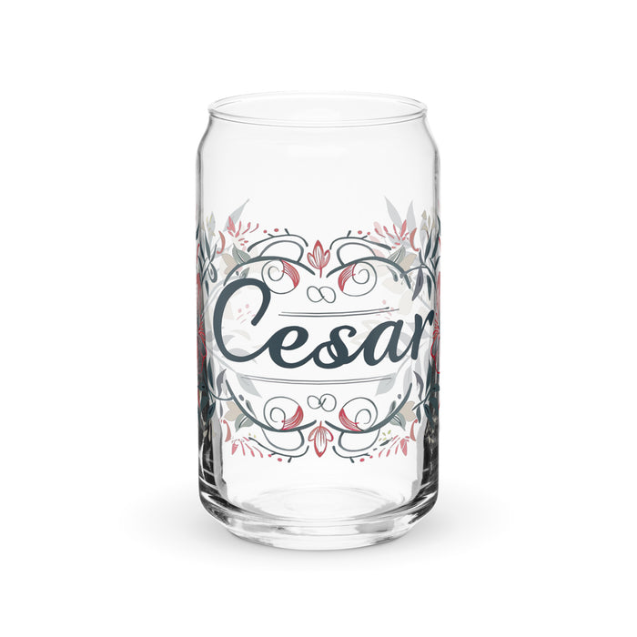 César Exclusive Name Art Piece Can-Shaped Glass Home Office Work Mexican Spanish Pride Gift Cup One-Of-A-Kind Calligraphy Glass | C3