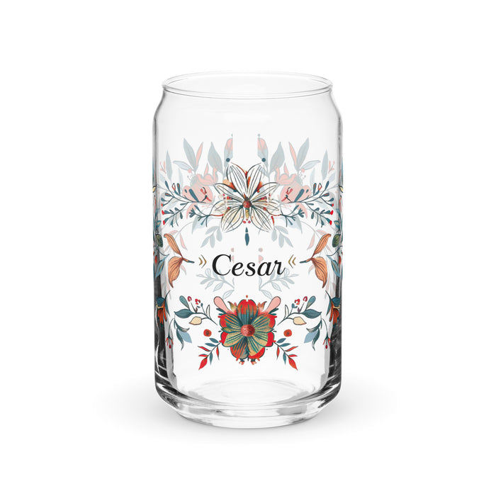 César Exclusive Name Art Piece Can-Shaped Glass Home Office Work Mexican Spanish Pride Gift Cup One-Of-A-Kind Calligraphy Glass | C5