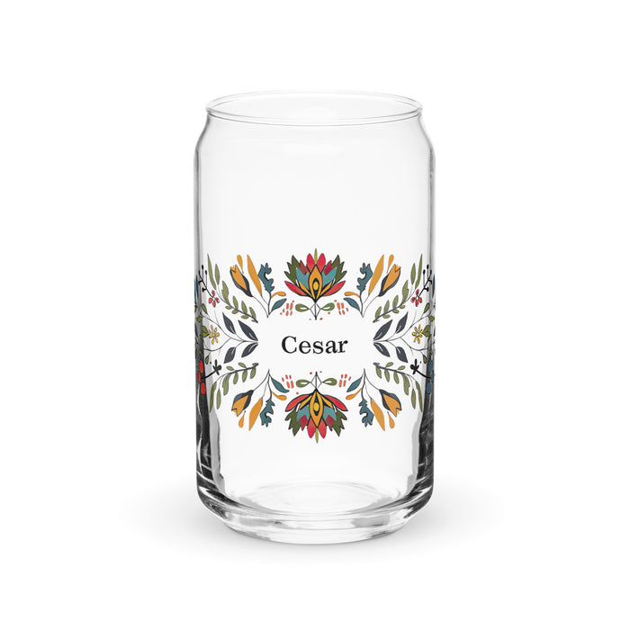 César Exclusive Name Art Piece Can-Shaped Glass Home Office Work Mexican Spanish Pride Gift Cup One-Of-A-Kind Calligraphy Glass | C6