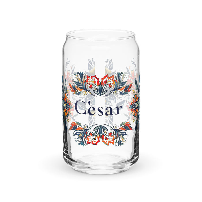 César Exclusive Name Art Piece Can-Shaped Glass Home Office Work Mexican Spanish Pride Gift Cup One-Of-A-Kind Calligraphy Glass | C7