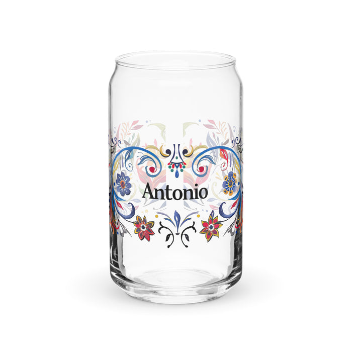 Antonio Exclusive Name Art Piece Can-Shaped Glass Home Office Work Mexican Spanish Pride Gift Cup One-Of-A-Kind Calligraphy Glass | A13