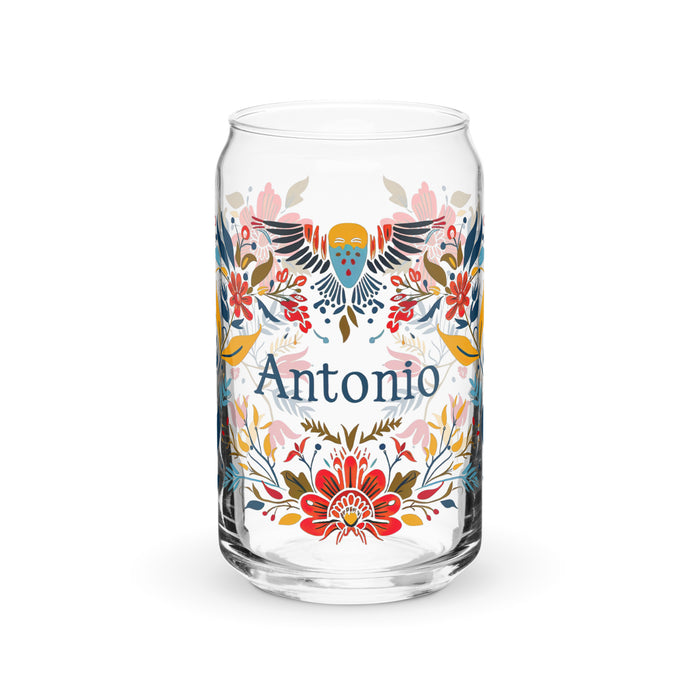 Antonio Exclusive Name Art Piece Can-Shaped Glass Home Office Work Mexican Spanish Pride Gift Cup One-Of-A-Kind Calligraphy Glass | A15