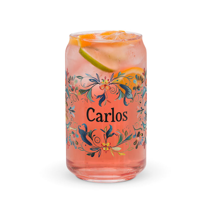 Carlos Exclusive Name Art Piece Can-Shaped Glass Home Office Work Mexican Spanish Pride Gift Cup One-Of-A-Kind Calligraphy Glass | C8