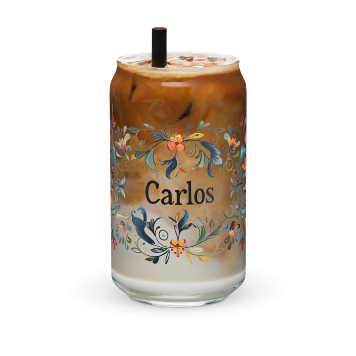 Carlos Exclusive Name Art Piece Can-Shaped Glass Home Office Work Mexican Spanish Pride Gift Cup One-Of-A-Kind Calligraphy Glass | C8