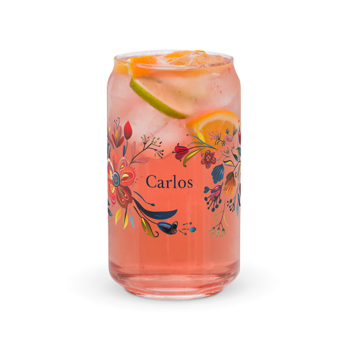 Carlos Exclusive Name Art Piece Can-Shaped Glass Home Office Work Mexican Spanish Pride Gift Cup One-Of-A-Kind Calligraphy Glass | C6