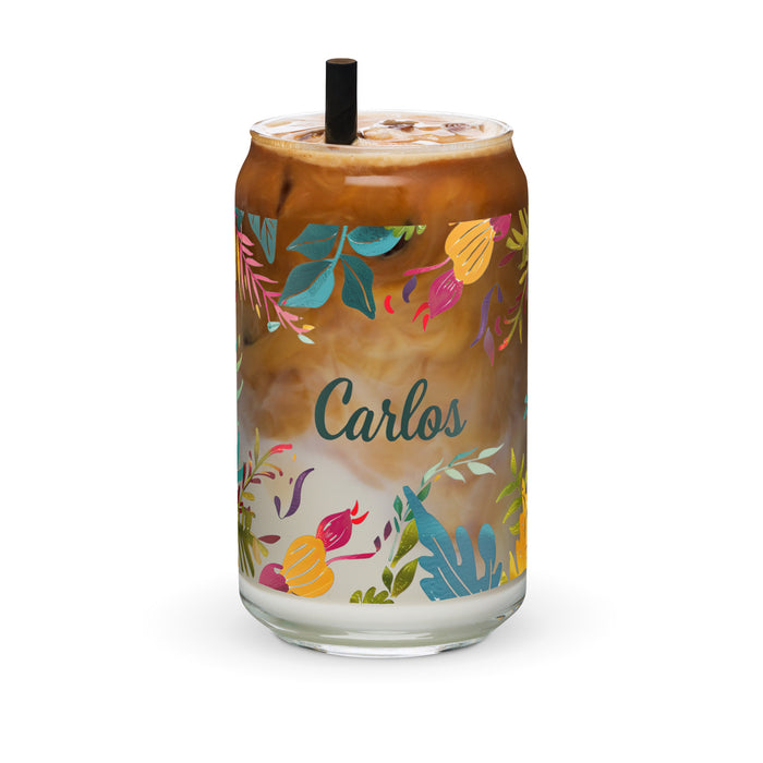 Carlos Exclusive Name Art Piece Can-Shaped Glass Home Office Work Mexican Spanish Pride Gift Cup One-Of-A-Kind Calligraphy Glass | C4