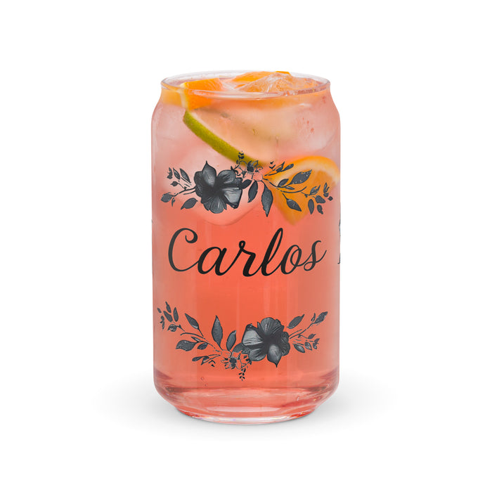 Carlos Exclusive Name Art Piece Can-Shaped Glass Home Office Work Mexican Spanish Pride Gift Cup One-Of-A-Kind Calligraphy Glass | C3