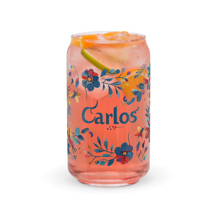 Carlos Exclusive Name Art Piece Can-Shaped Glass Home Office Work Mexican Spanish Pride Gift Cup One-Of-A-Kind Calligraphy Glass | C28