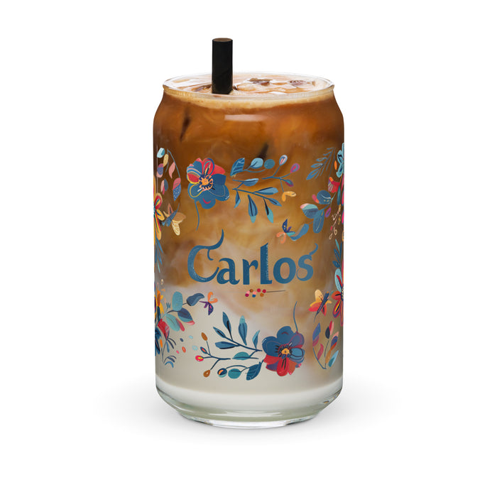 Carlos Exclusive Name Art Piece Can-Shaped Glass Home Office Work Mexican Spanish Pride Gift Cup One-Of-A-Kind Calligraphy Glass | C28