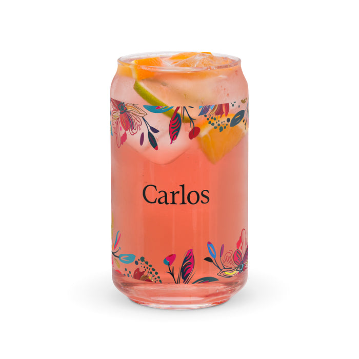 Carlos Exclusive Name Art Piece Can-Shaped Glass Home Office Work Mexican Spanish Pride Gift Cup One-Of-A-Kind Calligraphy Glass | C27