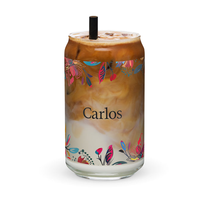 Carlos Exclusive Name Art Piece Can-Shaped Glass Home Office Work Mexican Spanish Pride Gift Cup One-Of-A-Kind Calligraphy Glass | C27