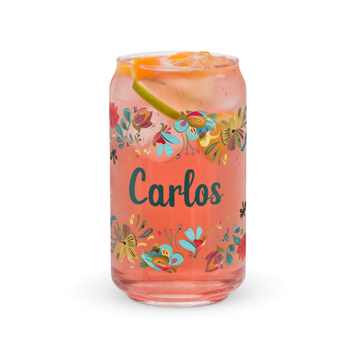 Carlos Exclusive Name Art Piece Can-Shaped Glass Home Office Work Mexican Spanish Pride Gift Cup One-Of-A-Kind Calligraphy Glass | C25