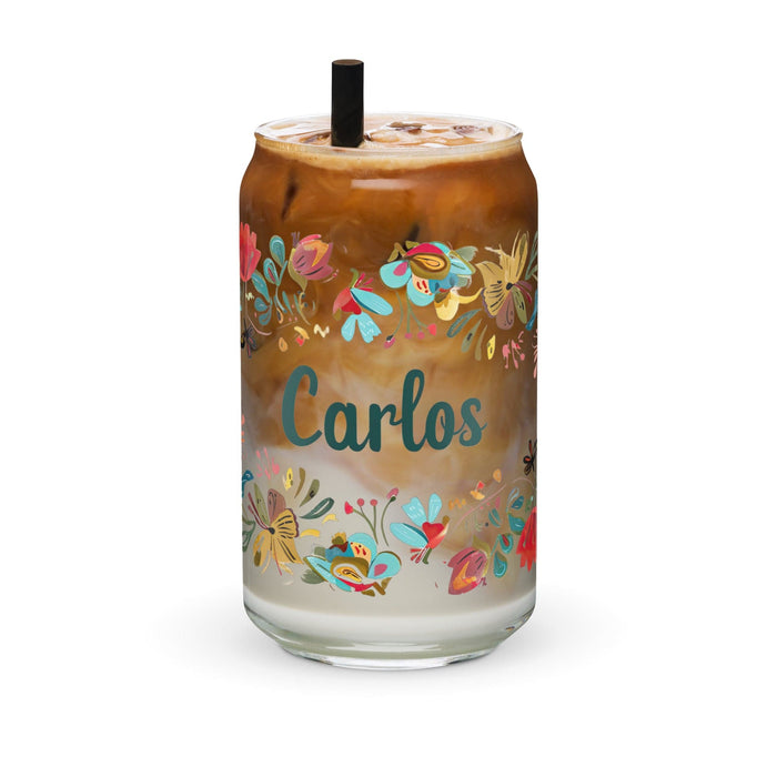 Carlos Exclusive Name Art Piece Can-Shaped Glass Home Office Work Mexican Spanish Pride Gift Cup One-Of-A-Kind Calligraphy Glass | C25