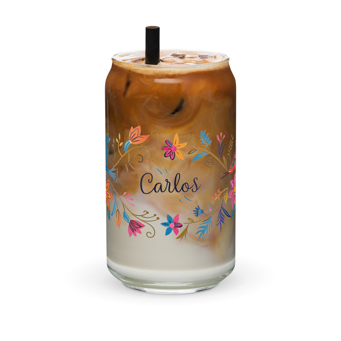 Carlos Exclusive Name Art Piece Can-Shaped Glass Home Office Work Mexican Spanish Pride Gift Cup One-Of-A-Kind Calligraphy Glass | C21