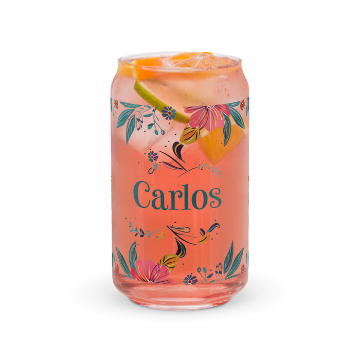 Carlos Exclusive Name Art Piece Can-Shaped Glass Home Office Work Mexican Spanish Pride Gift Cup One-Of-A-Kind Calligraphy Glass | C12