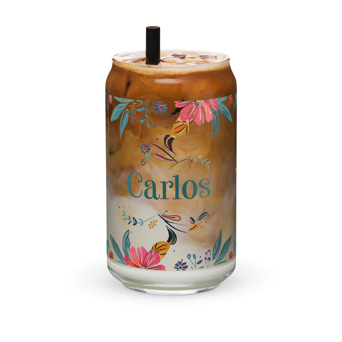 Carlos Exclusive Name Art Piece Can-Shaped Glass Home Office Work Mexican Spanish Pride Gift Cup One-Of-A-Kind Calligraphy Glass | C12