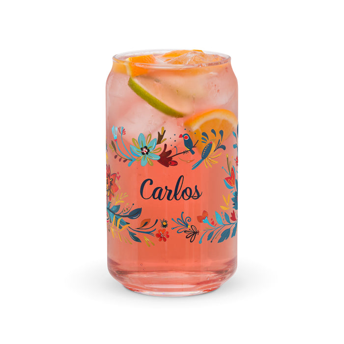 Carlos Exclusive Name Art Piece Can-Shaped Glass Home Office Work Mexican Spanish Pride Gift Cup One-Of-A-Kind Calligraphy Glass | C11