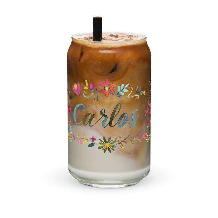 Carlos Exclusive Name Art Piece Can-Shaped Glass Home Office Work Mexican Spanish Pride Gift Cup One-Of-A-Kind Calligraphy Glass | C10