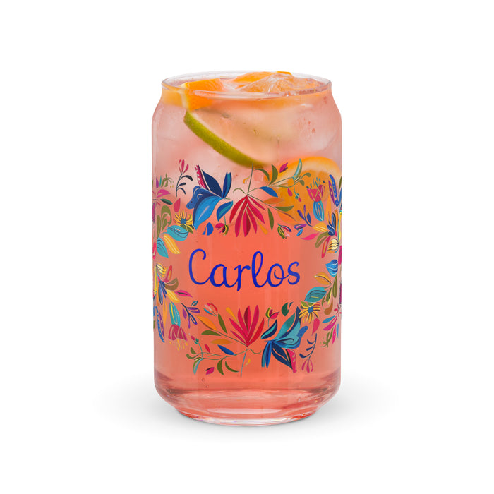 Carlos Exclusive Name Art Piece Can-Shaped Glass Home Office Work Mexican Spanish Pride Gift Cup One-Of-A-Kind Calligraphy Glass | C1