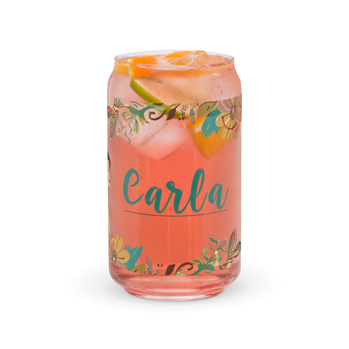 Carla Exclusive Name Art Piece Can-Shaped Glass Home Office Work Mexican Spanish Pride Gift Cup One-Of-A-Kind Calligraphy Glass | C3