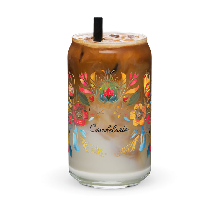 Candelaria Exclusive Name Art Piece Can-Shaped Glass Home Office Work Mexican Spanish Pride Gift Cup One-Of-A-Kind Calligraphy Glass | C5