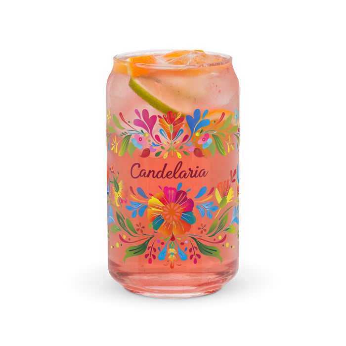 Candelaria Exclusive Name Art Piece Can-Shaped Glass Home Office Work Mexican Spanish Pride Gift Cup One-Of-A-Kind Calligraphy Glass | C2