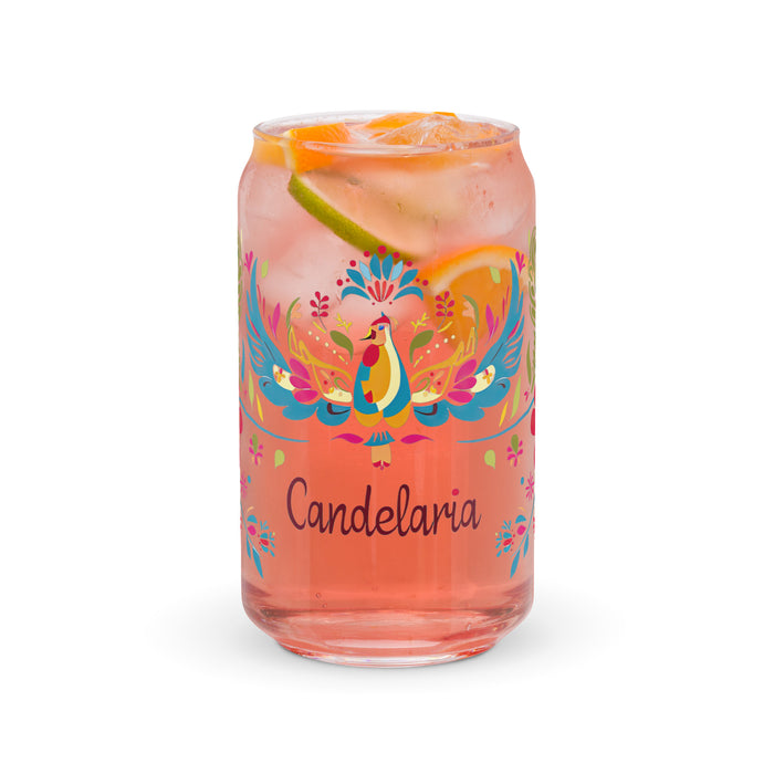 Candelaria Exclusive Name Art Piece Can-Shaped Glass Home Office Work Mexican Spanish Pride Gift Cup One-Of-A-Kind Calligraphy Glass | C18